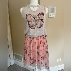 Justice 18/20, pink butterfly tank and skirt.